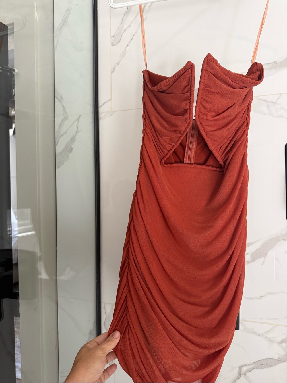 superdown Rust Red Ruched Mini Dress
